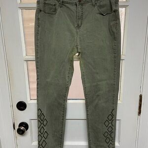 New Directions Olive Skinny Jeans with embroidery